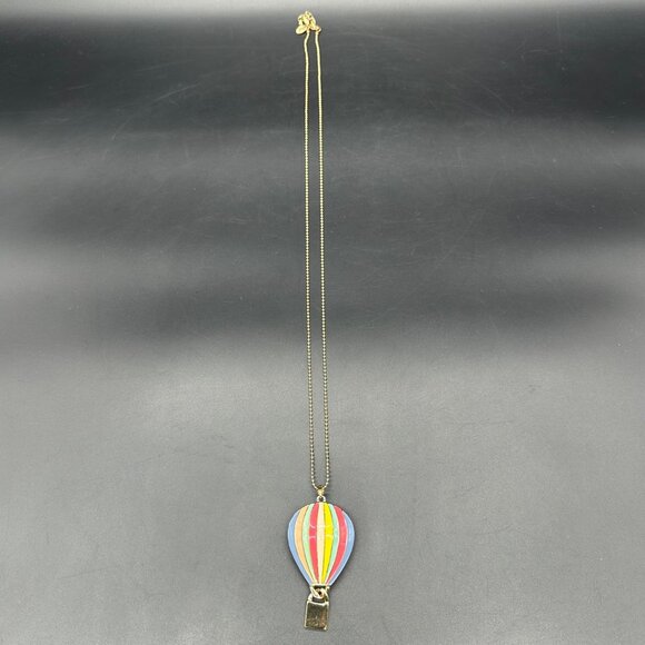 Hot Air Balloon Necklace Enamel Rainbow Stripes Charming Charlie Statement - Picture 2 of 8